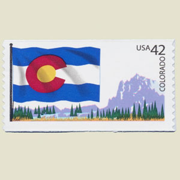 UNITED STATES OF AMERICA - 2008<br><br>Wrong mount<br><br>The flag is from Colorado, but the mountain in the background is Mount Helen in Wyoming. (1/1)